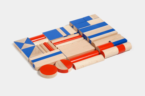 wooden building set BRIKULO blue and red