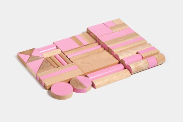 wooden building set BRIKULO pink